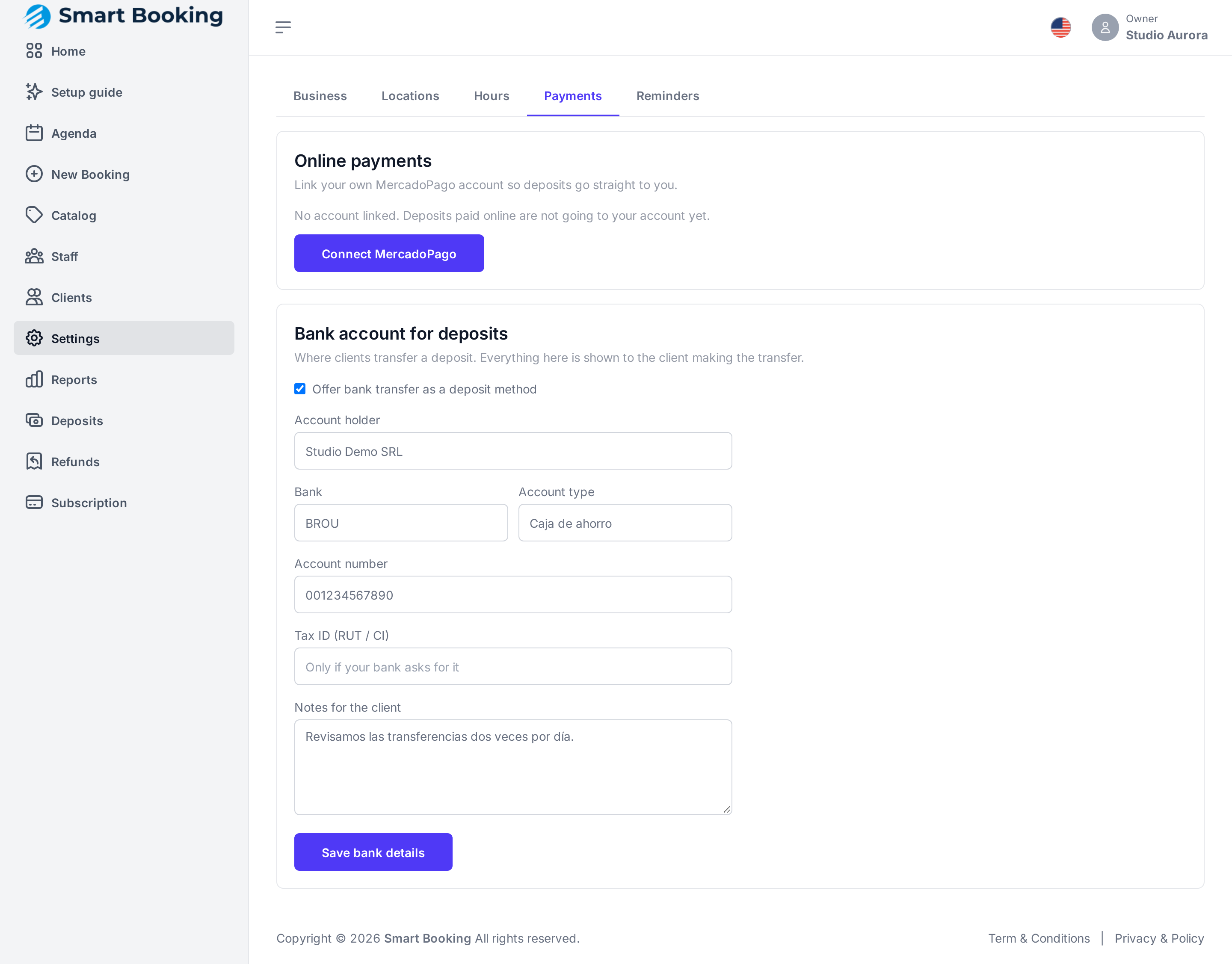 Payments tab