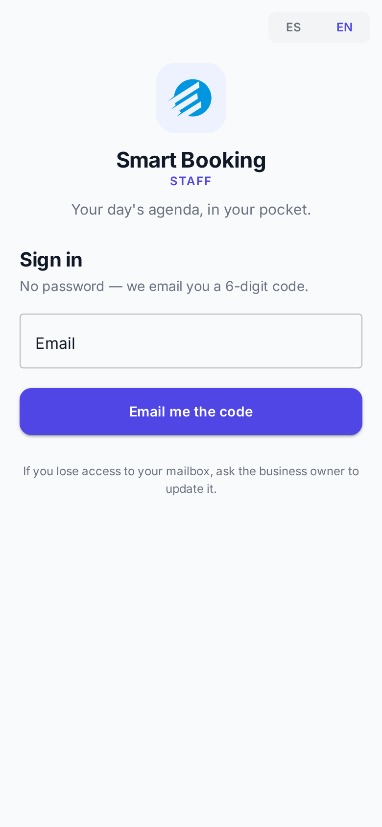 Staff app sign-in