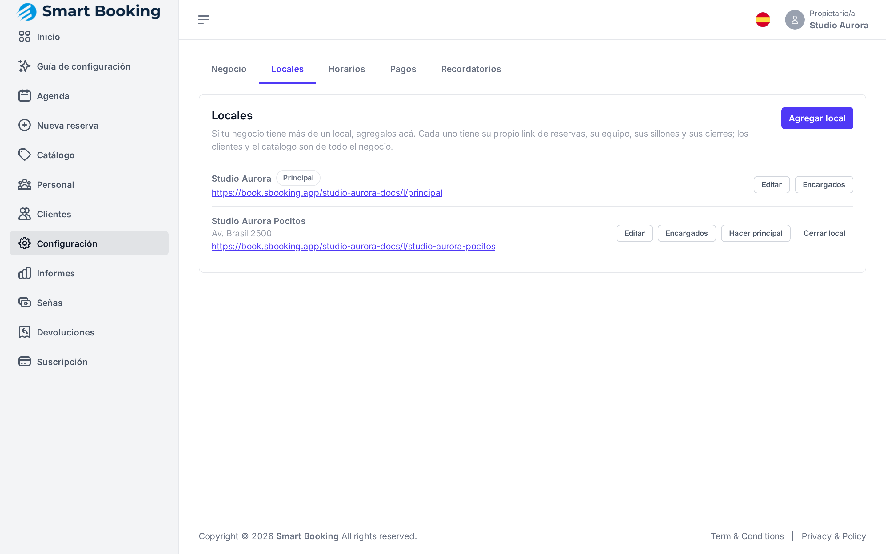 Configuración › Locales