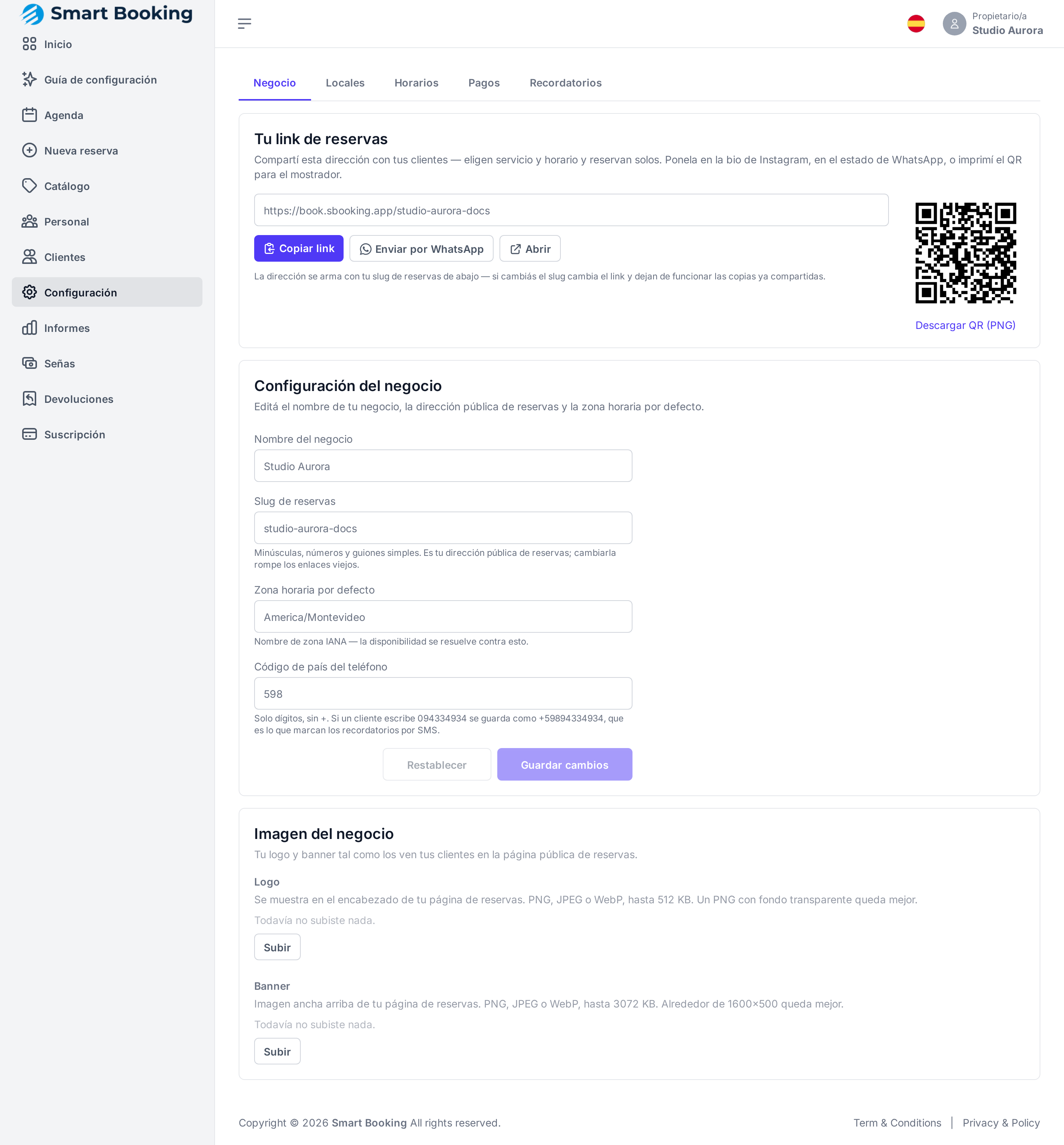 Configuración del negocio