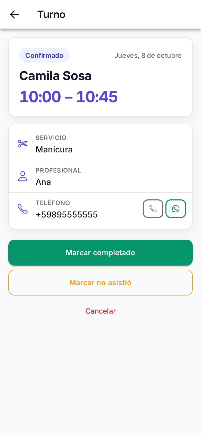 Detalle del turno